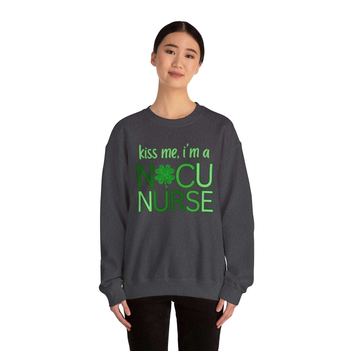 Kiss Me St. Patrick's Day Sweatshirt for NICU Nurse | Shamrock Sweatshirt for NICU RN