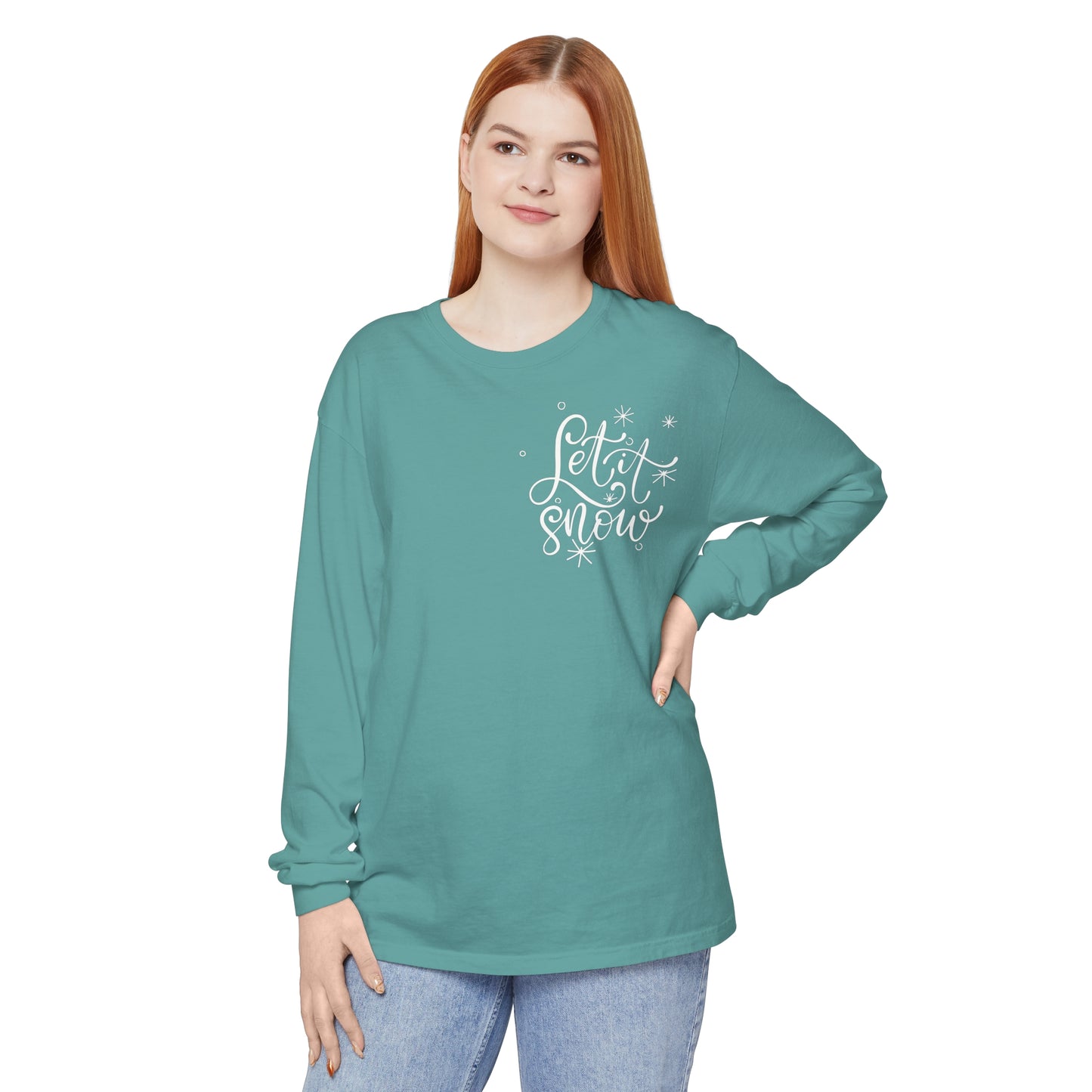 "Let It Snow" Long Sleeve Snowflakes T-Shirt - Comfort Colors