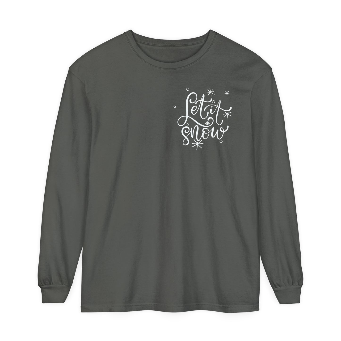 "Let It Snow" Long Sleeve Snowflakes T-Shirt - Comfort Colors