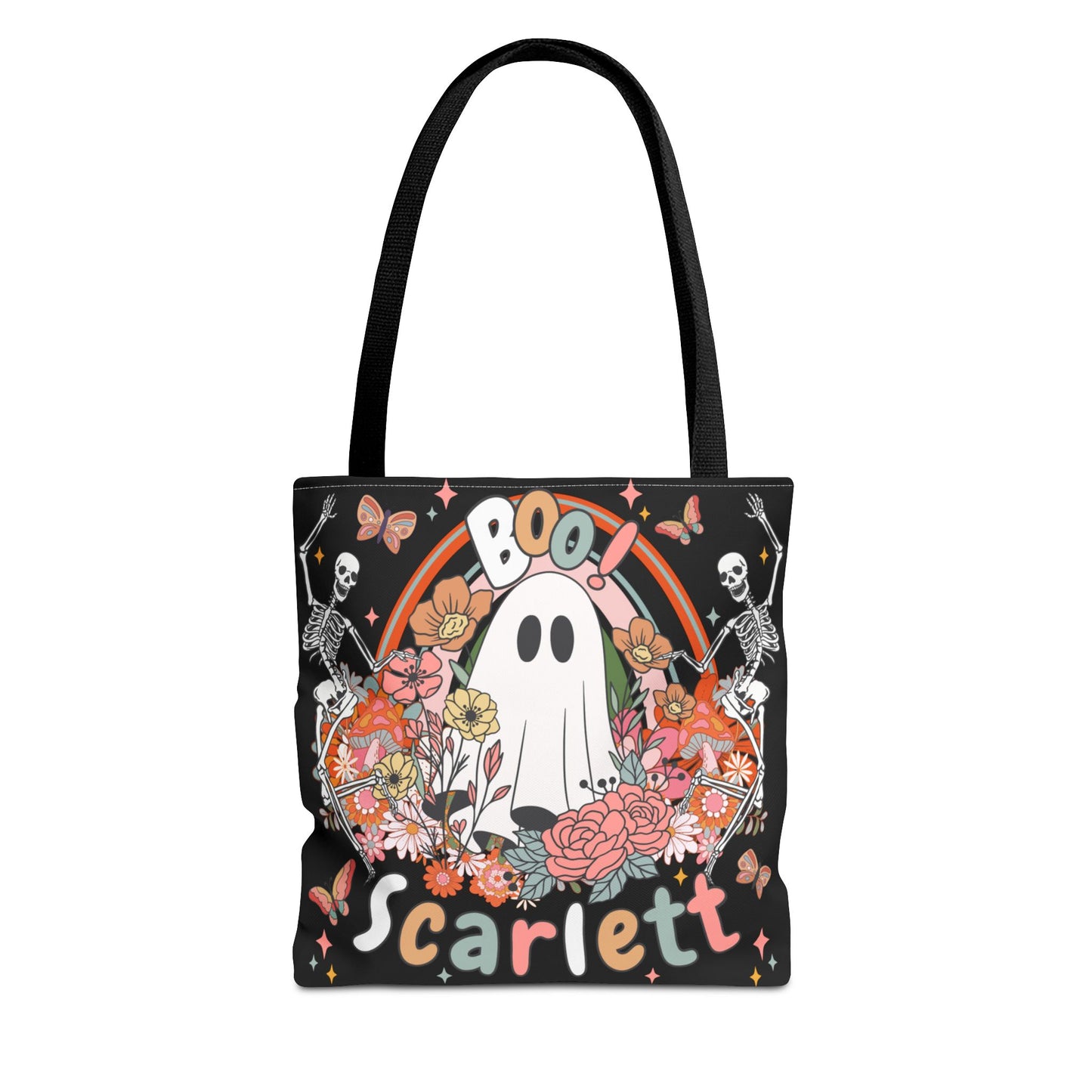 Personalized Name Halloween Treat Bag | Boho Ghost and Skeletons