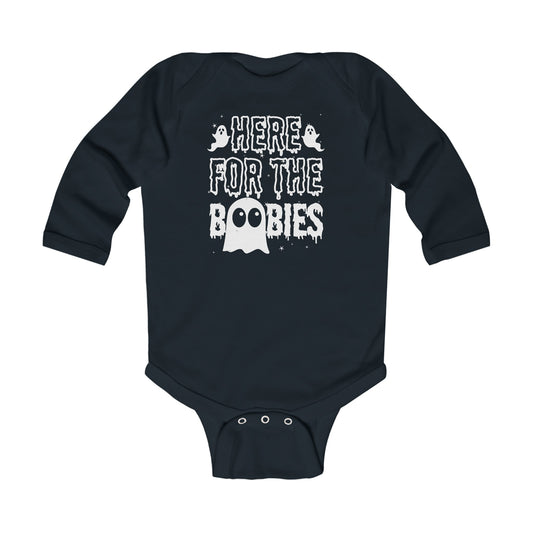 Here for the Boobies - Funny Breastfeeding Halloween Bodysuit for Baby