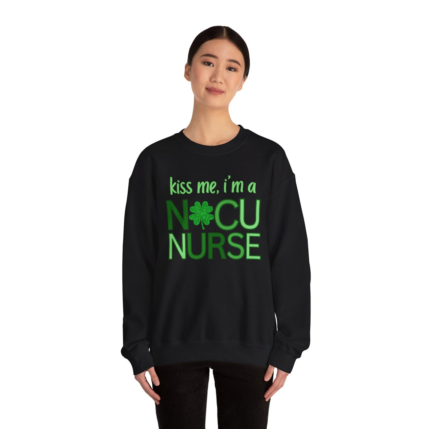 Kiss Me St. Patrick's Day Sweatshirt for NICU Nurse | Shamrock Sweatshirt for NICU RN