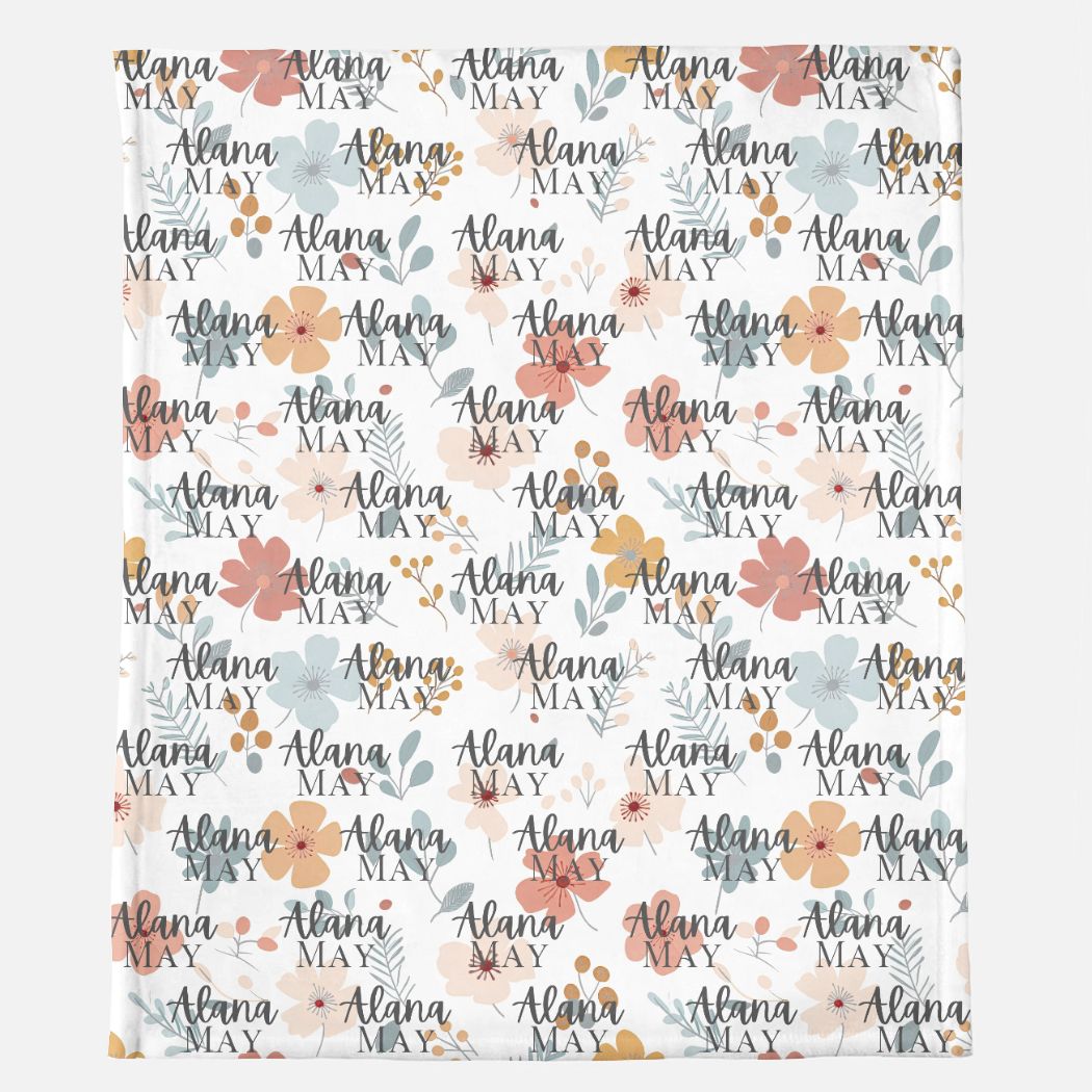 Boho Wildflowers - Minky Name Blanket - 50" x 60"