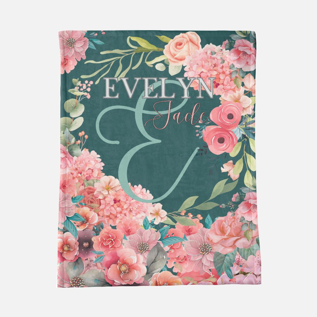 Minky Blanket Customized Name - Pink and Teal Floral - 30" x 40"