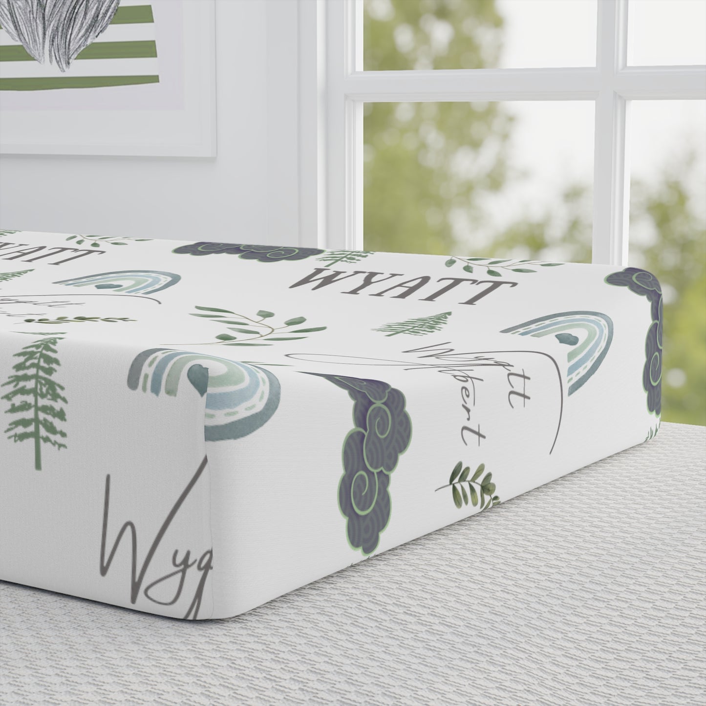 Customized Name Baby Changing Pad Cover | sage green | nature theme