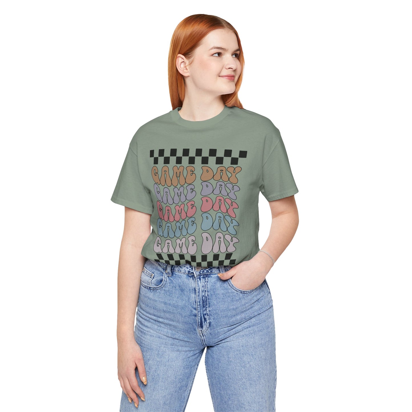 Game Day Retro Checkers - Unisex Jersey Lightweight Tee