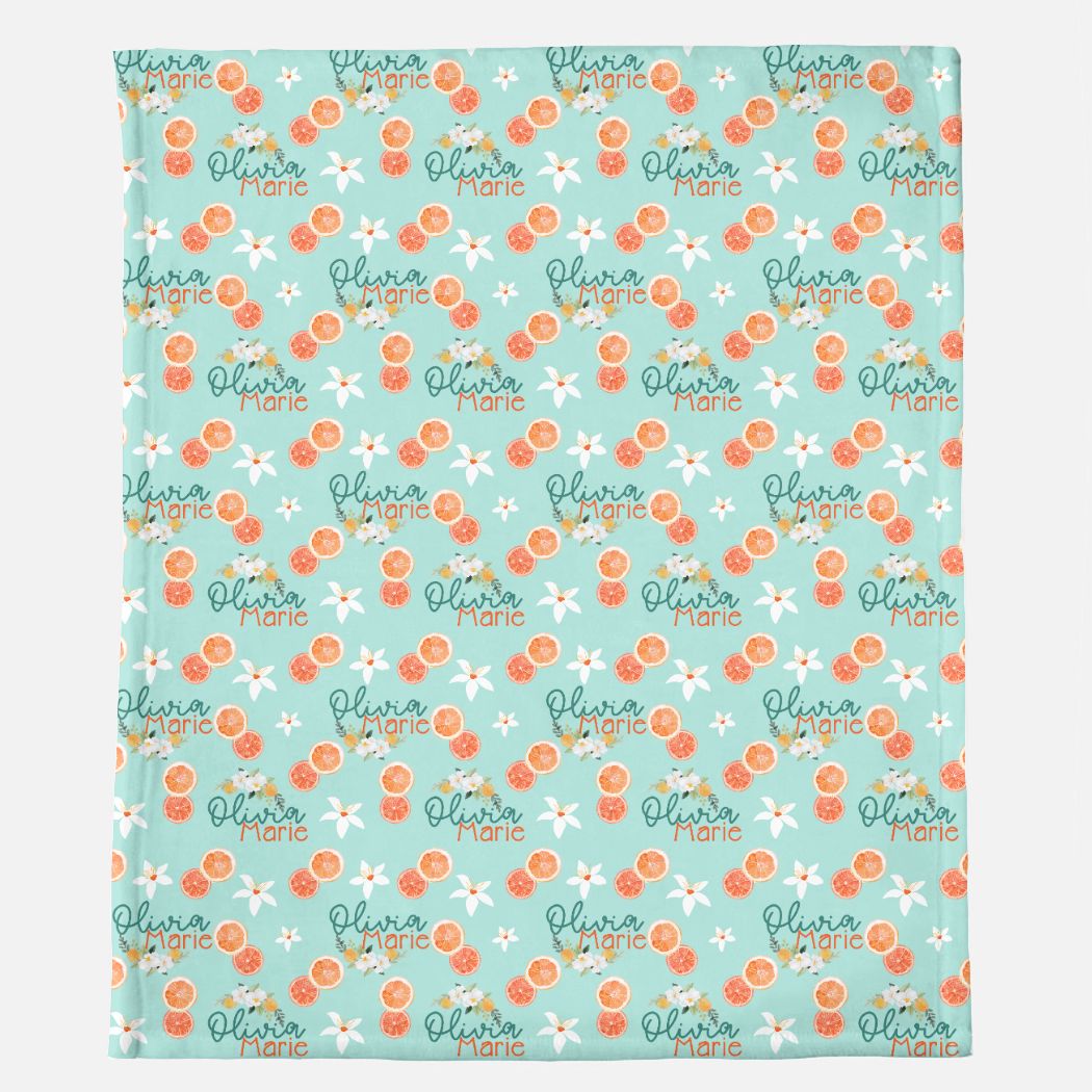 Minky Blanket Customized Name - Orange Blossom Baby Blanket - 50" x 60"