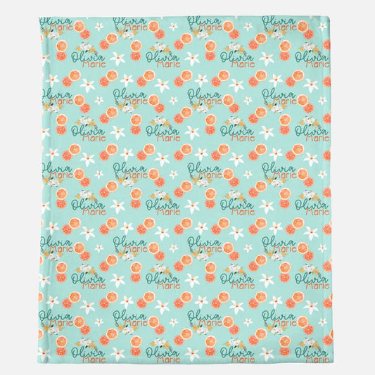 Minky Blanket Customized Name - Orange Blossom Baby Blanket - 50" x 60"