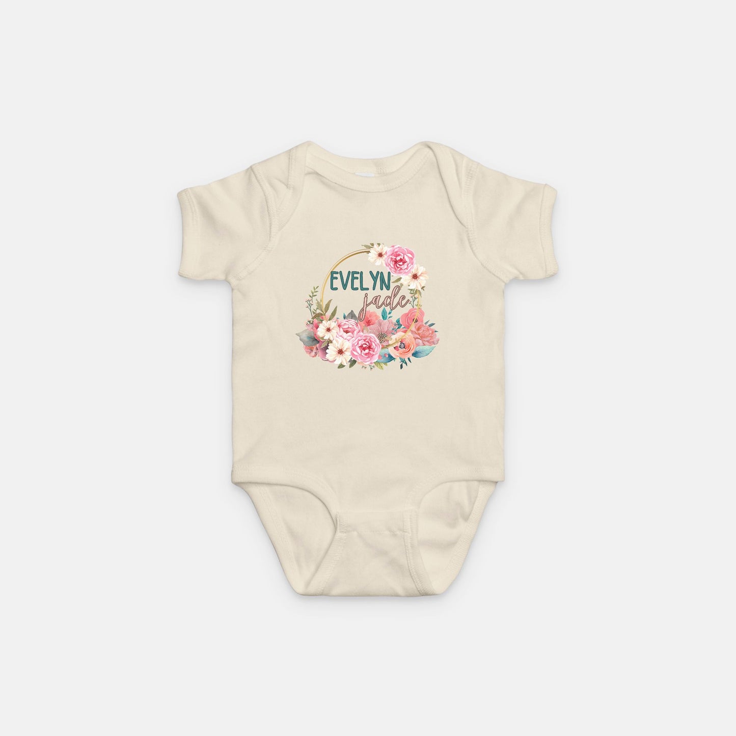 Pink Roses Floral - Customized Name One Piece Bodysuit