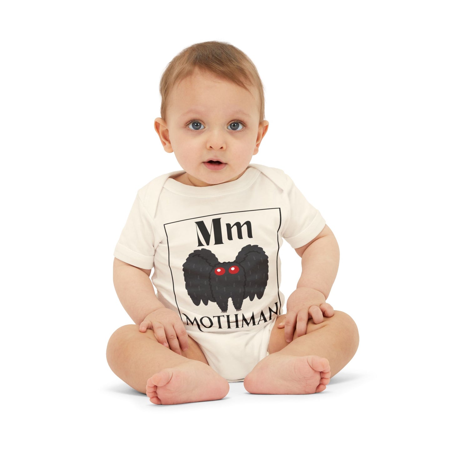 M for Mothman Baby Bodysuit, Goth Baby Clothes, Goth Baby Stuff, Cute Funny Baby Clothes, Gothic Halloween Onesies