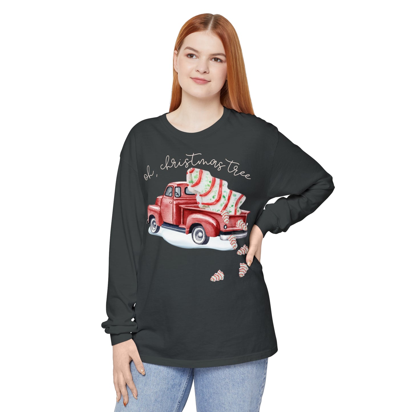 Christmas Cake Truck | Oh Christmas Tree | Unisex Holiday Long Sleeve T-Shirt