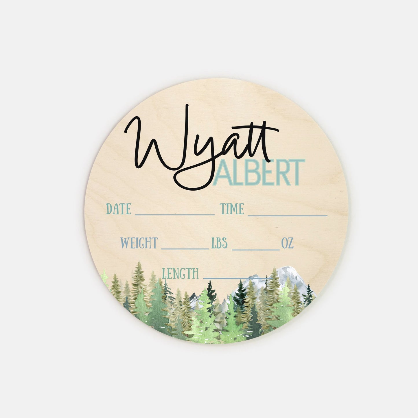 Birth Stats 8" Round Wood Sign - Baby Boy Name Sign - Personalized Newborn Announcement - Custom Nursery Sign - Woodland