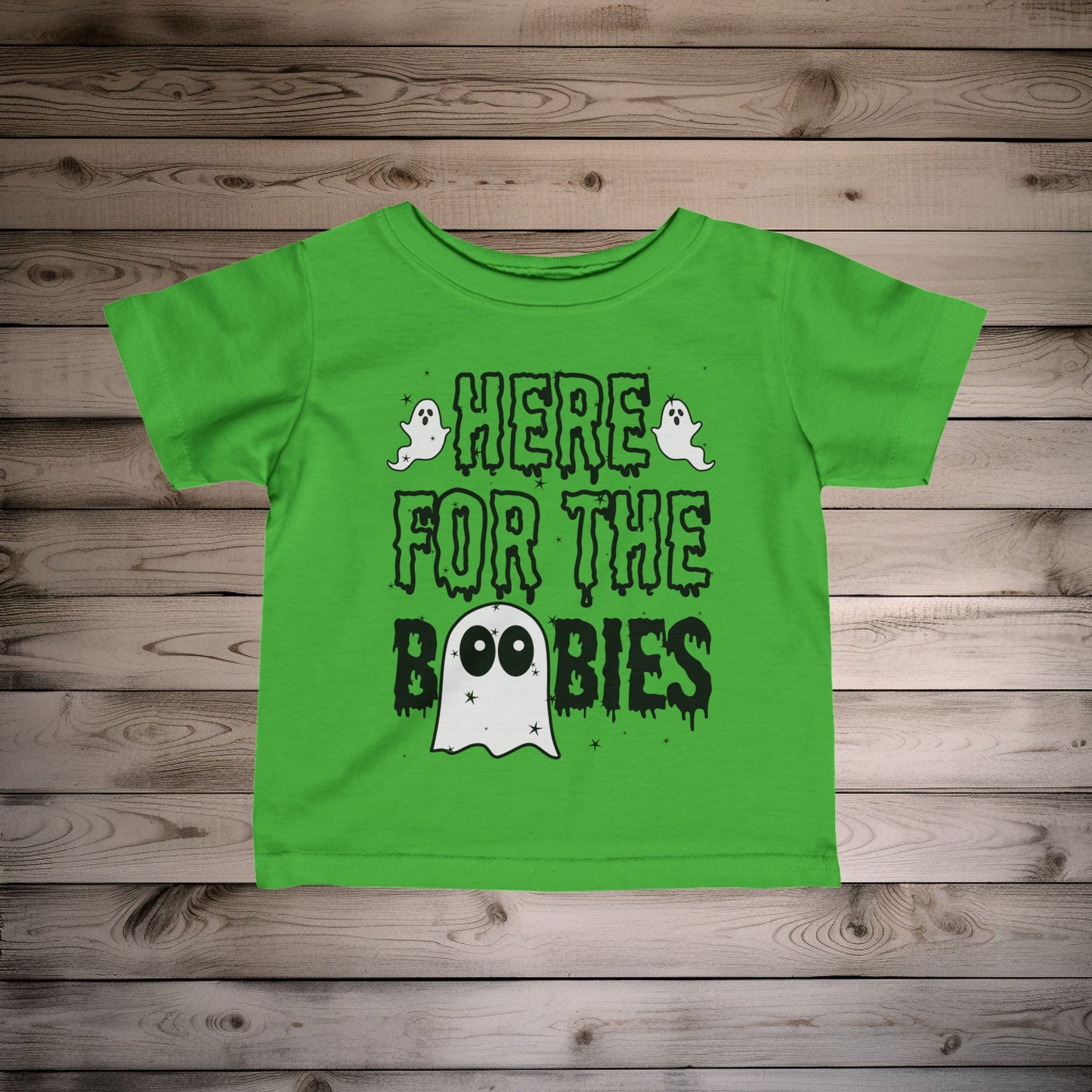 Here for the Boobies - Funny Breastfeeding Halloween T-shirt for Baby