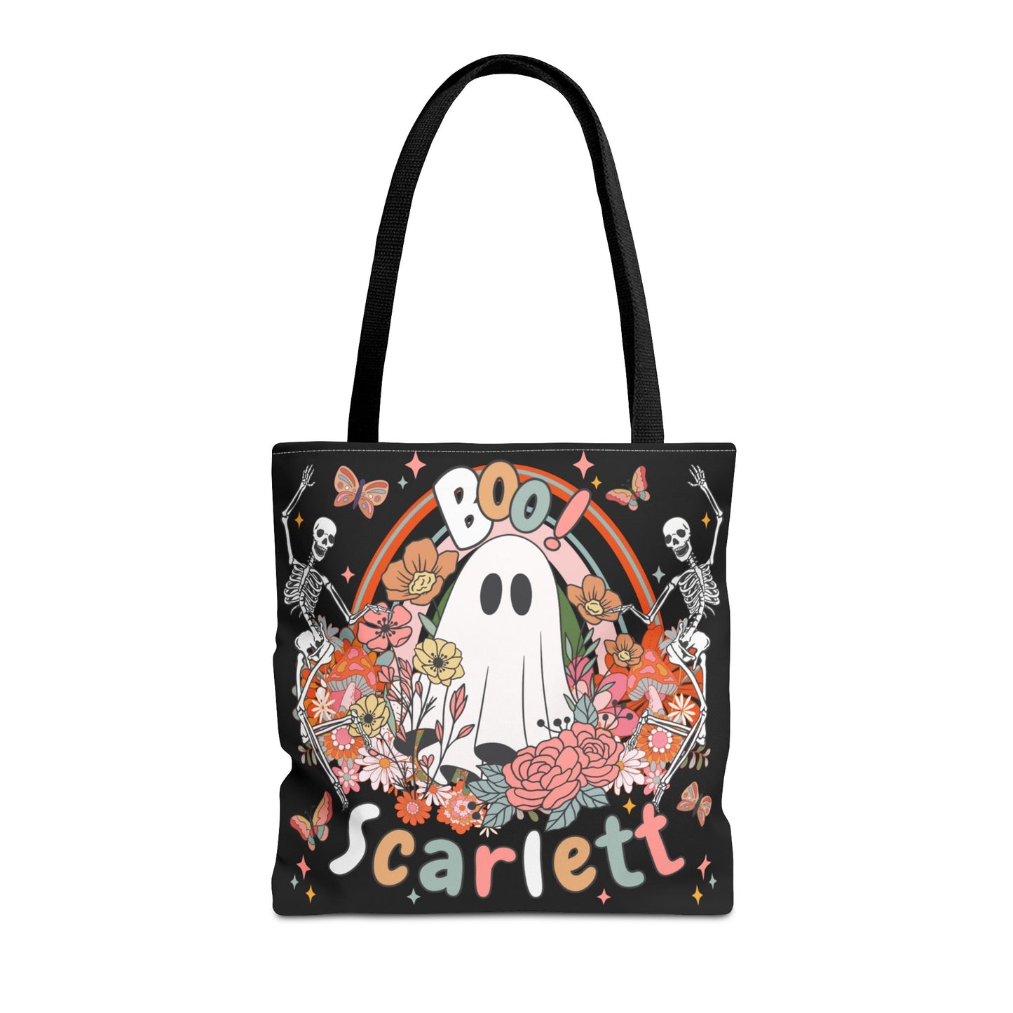 Personalized Name Halloween Treat Bag | Boho Ghost and Skeletons