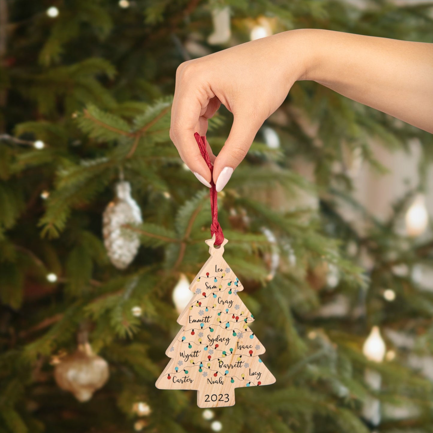 Personalized Names Wooden Christmas Tree Ornament