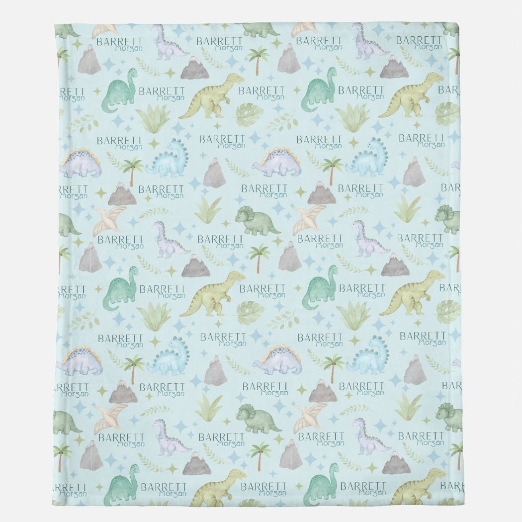 Customized Name Blanket - Sweet Dinosaurs - Minky Blanket - 50" x 60"