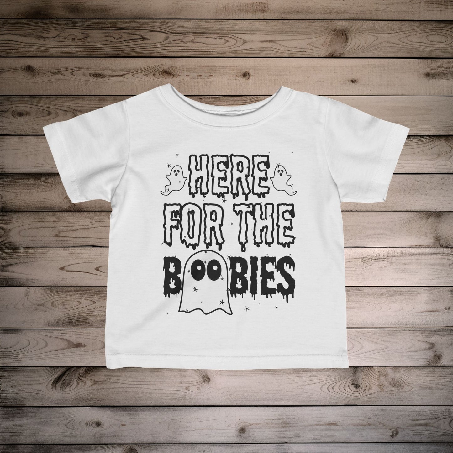 Here for the Boobies - Funny Breastfeeding Halloween T-shirt for Baby