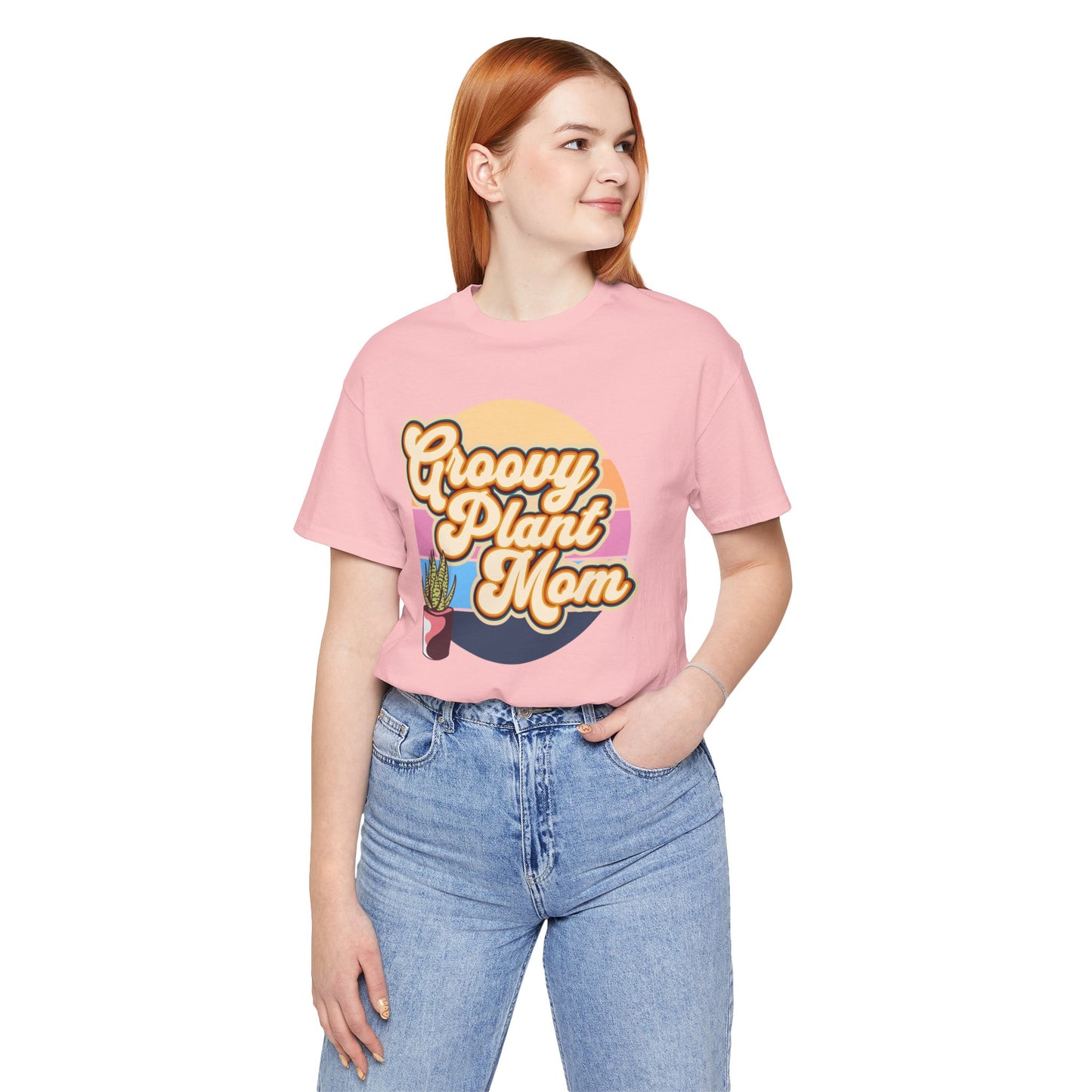 Adult "Groovy Plant Mom" Plant-Lover Unisex Jersey Short Sleeve Tee