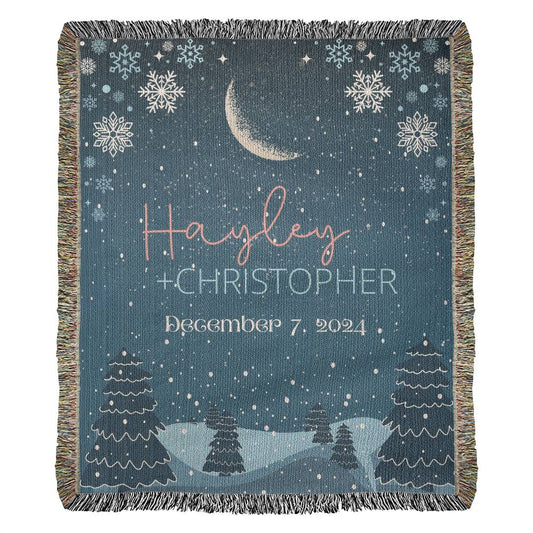 Personalized Blanket for Winter Wonderland Wedding | Woven Blanket Wedding Gift