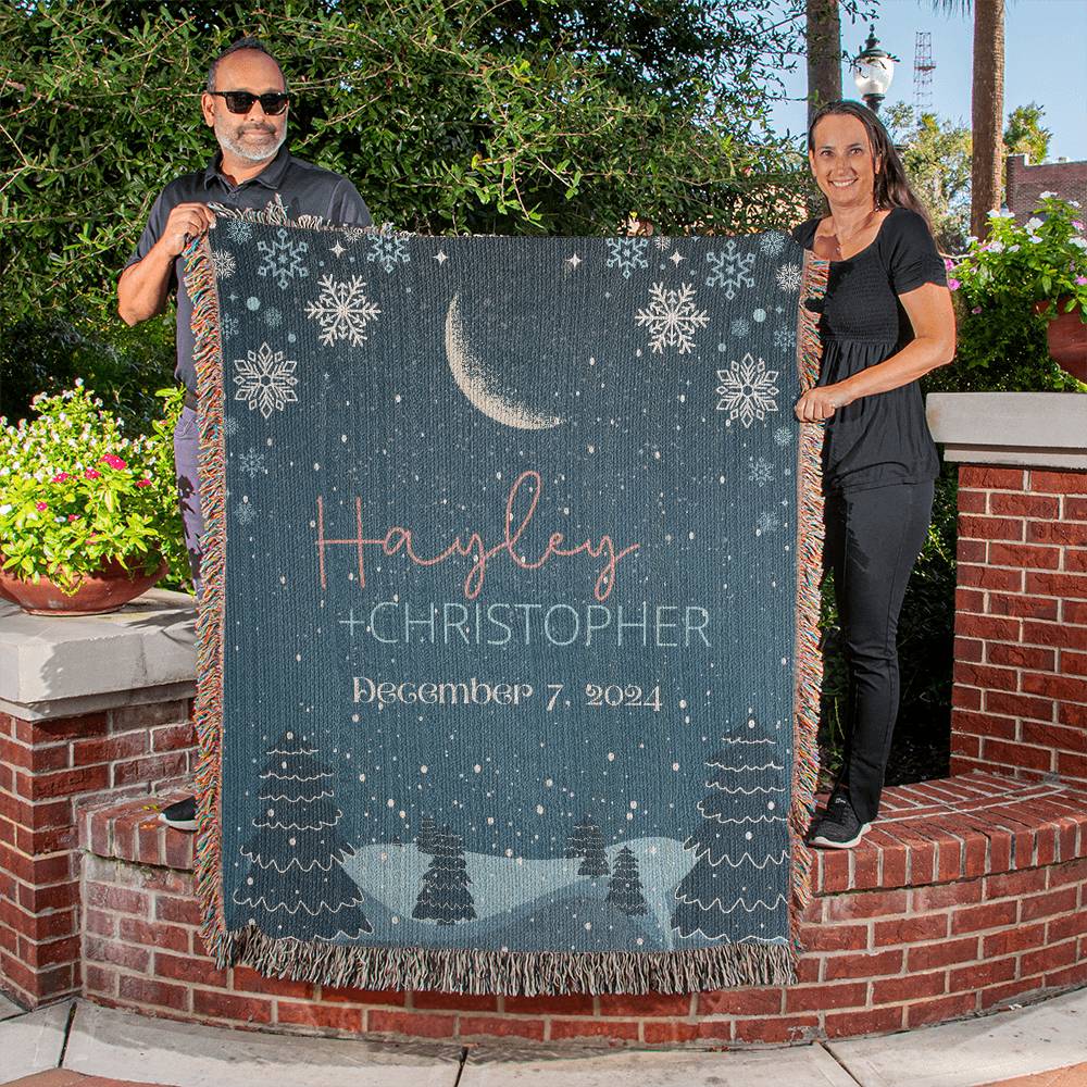 Personalized Blanket for Winter Wonderland Wedding | Woven Blanket Wedding Gift