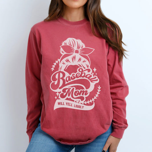 Baseball Mom | Comfort Colors Long Sleeve T-Shirt for Baseball Parent