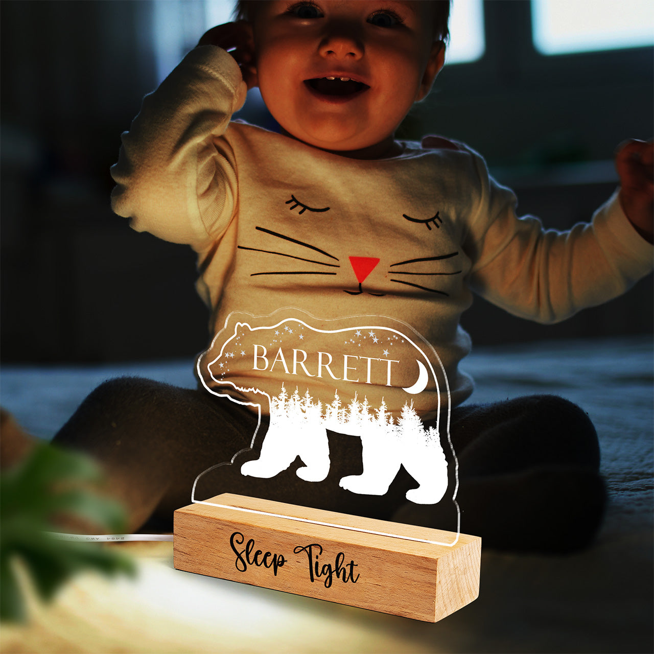 Engraved Custom Name Night Light | Bear Nightlight | Personalized Night Light for Nursery | Night Light for Baby Toddler Kid