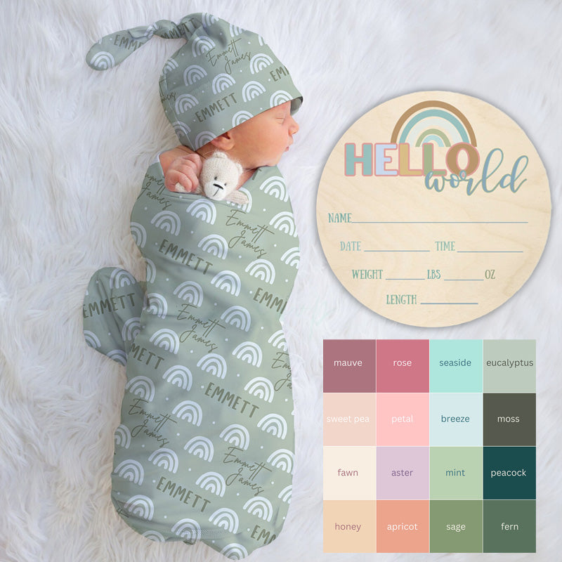 Swaddle Blanket with Personalization - Rainbow Baby - 42" x 42"