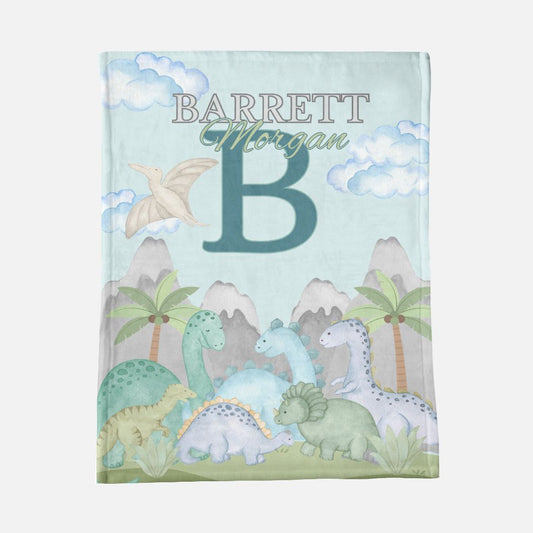 Minky Blanket Customized Name - Sweet Dinosaurs - 30" x 40"