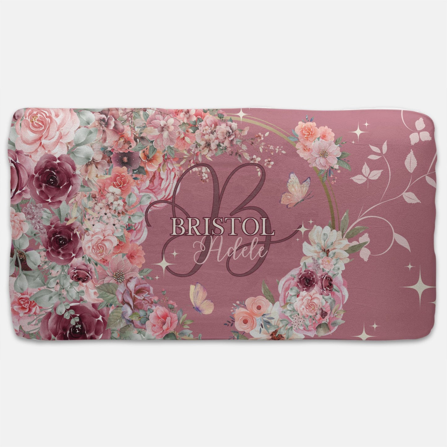 Jersey Fitted Crib Sheet - Mauve Floral Monogram