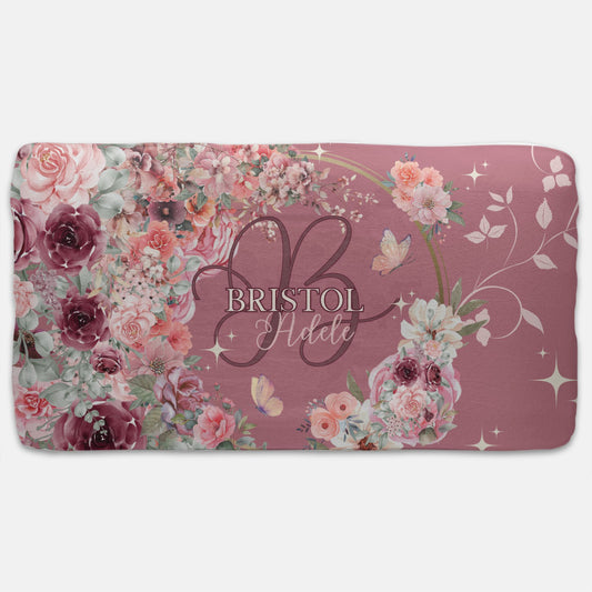 Jersey Fitted Crib Sheet - Mauve Floral Monogram