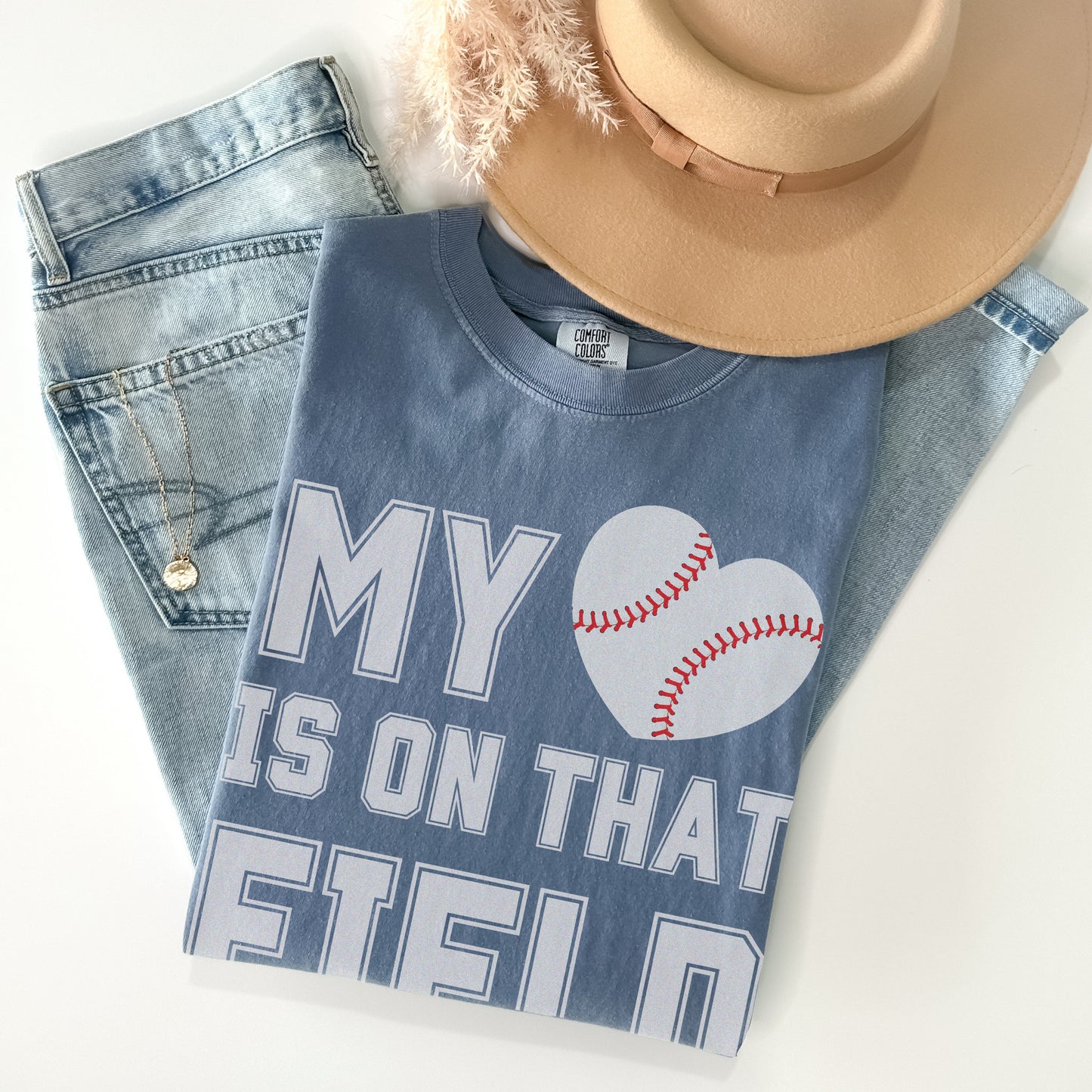 My Heart Is On That Field | Personalized Name | Comfort Colors Long Sleeve T-Shirt for Baseball Parent