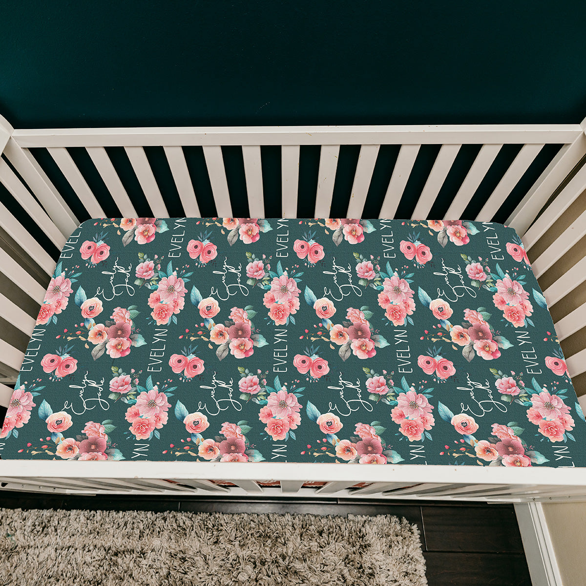 Jersey Fitted Crib Sheet - Pink and Teal Floral