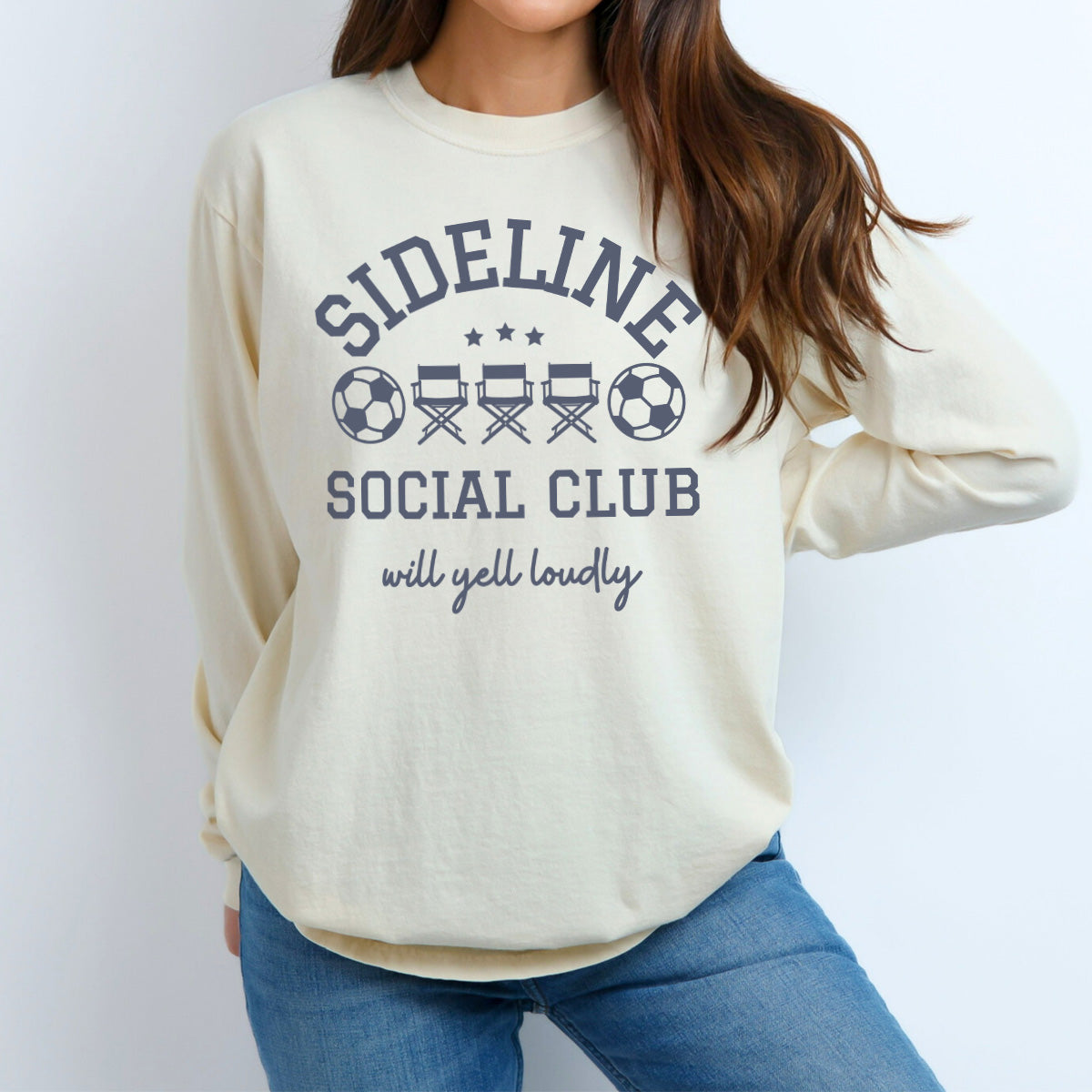 Sideline Social Club - SOCCER| Comfort Colors Long Sleeve T-Shirt for Soccer Parent