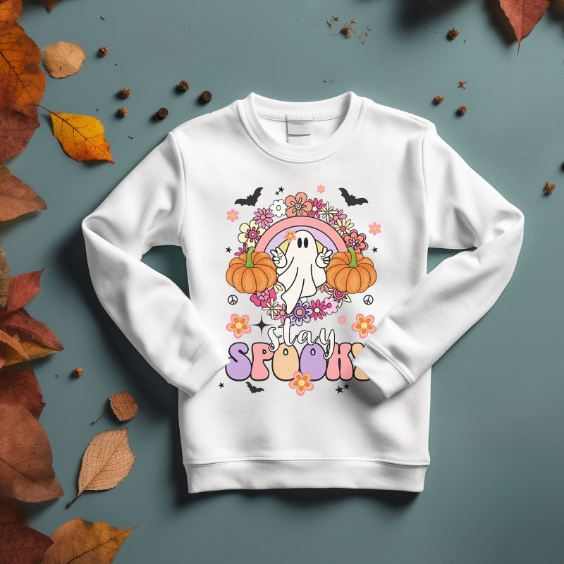 Youth "Stay Spooky" Hippie Ghost Crewneck Sweatshirt