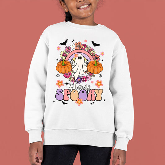 Youth "Stay Spooky" Hippie Ghost Crewneck Sweatshirt